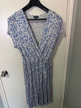 Modcloth White and Blue Floral Wrap Midi Dress